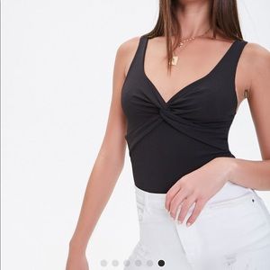 Ribbed twist front bodysuit